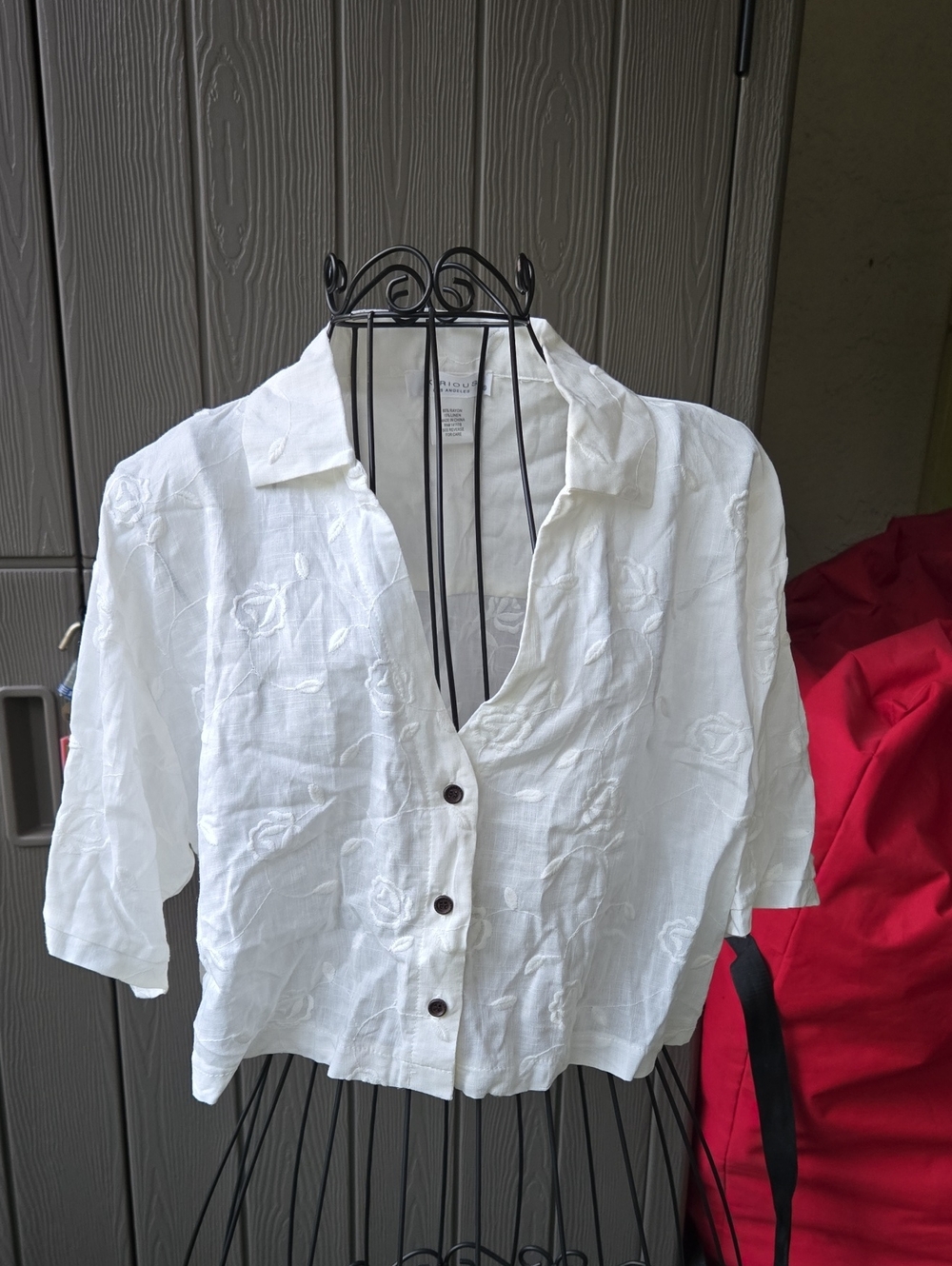 White Embroidered Button-Front Women's Top